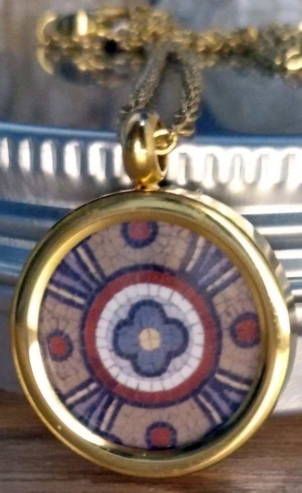 Medaillon 18 mm mit Kette Edelstahl vergoldet glänzend