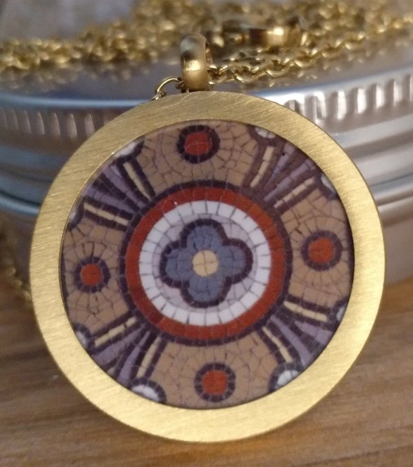 Medaillon 24 mm mit Kette Edelstahl vergoldet matt
