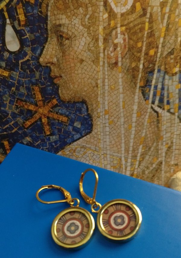Ohrhänger 16 mm Edelstahl vergoldet glänzend Schmuckedition Mosaikornamentik